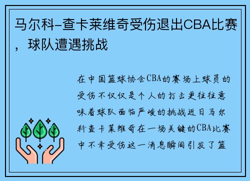 马尔科-查卡莱维奇受伤退出CBA比赛，球队遭遇挑战